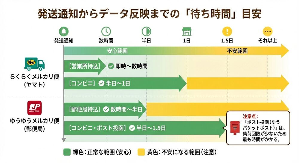 【配送方法別】追跡データが反映されるまでの「タイムラグ」目安表
